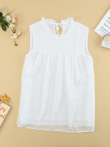 Sleeveless Chiffon Mesh Round Neck Top With Slim Fit For Women