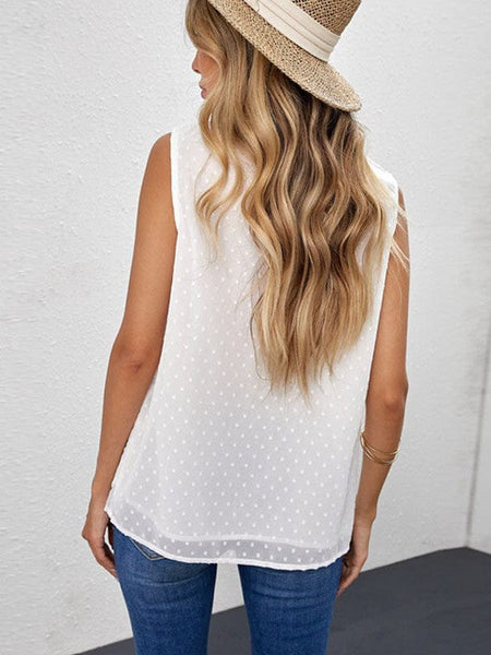 Sleeveless Chiffon Mesh Round Neck Top With Slim Fit For Women