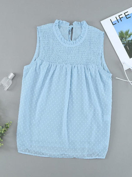 Sleeveless Chiffon Mesh Round Neck Top With Slim Fit For Women