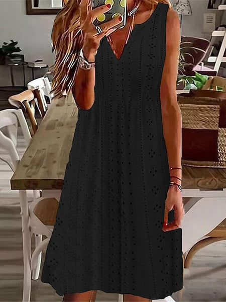 Women's Sleeveless Cotton Linen Midi Dress for Women