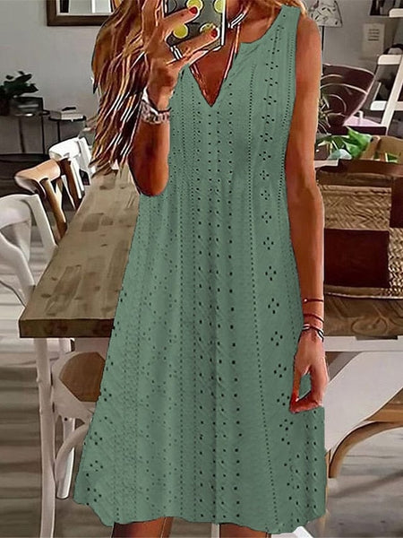 Women's Sleeveless Cotton Linen Midi Dress for Women