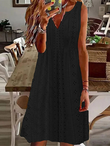 Women's Sleeveless Cotton Linen Midi Dress for Women