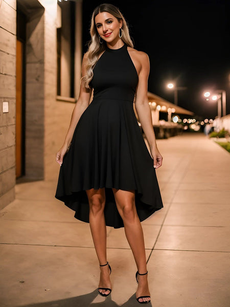Women's Sleeveless Halter Midi Dress for Cocktail Events