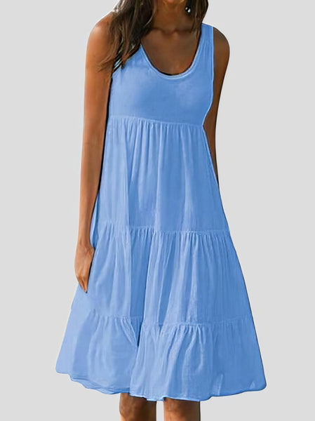 Sleeveless Round Neck Stitching Beach Dress