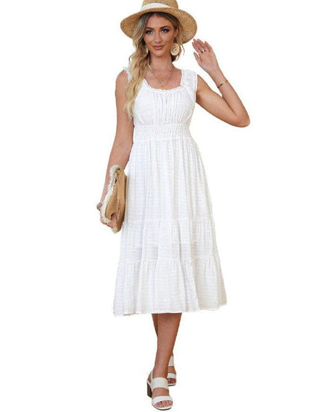 Sleeveless Round Neck Stitching Beach Dress