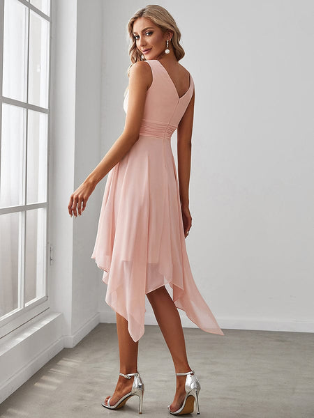 Chic V Neck A-Line Chiffon Bridesmaid Dress with Zipper Closure