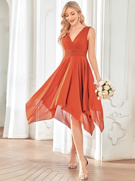 Chic V Neck A-Line Chiffon Bridesmaid Dress with Zipper Closure
