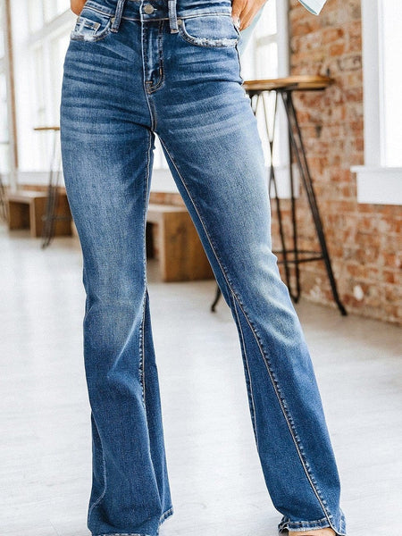 Women's Seamed Flare Denim Pants in Pants & Culotte