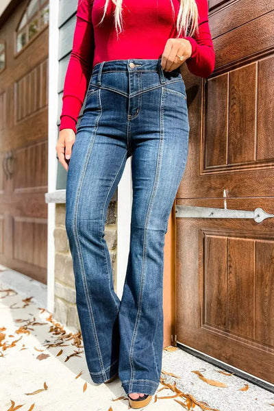 Women's Seamed Flare Denim Pants in Pants & Culotte