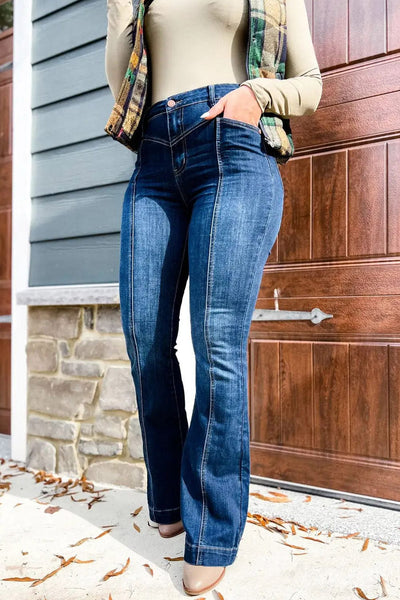 Women's Seamed Flare Denim Pants in Pants & Culotte