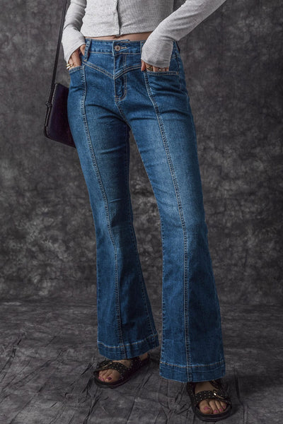 Women's Seamed Flare Denim Pants in Pants & Culotte