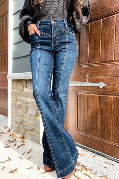Women's Seamed Flare Denim Pants in Pants & Culotte