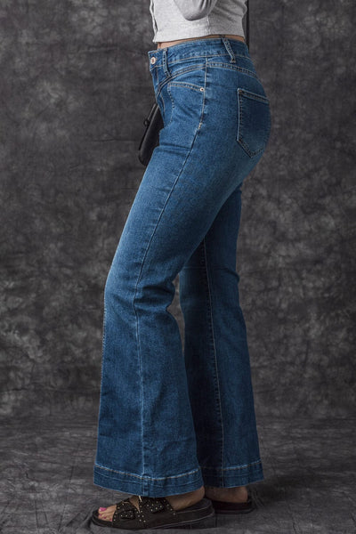 Women's Seamed Flare Denim Pants in Pants & Culotte
