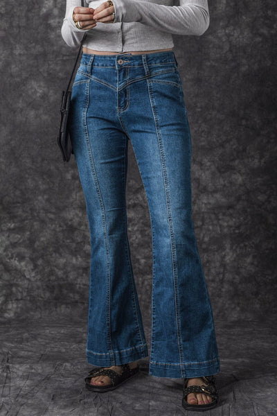 Women's Seamed Flare Denim Pants in Pants & Culotte