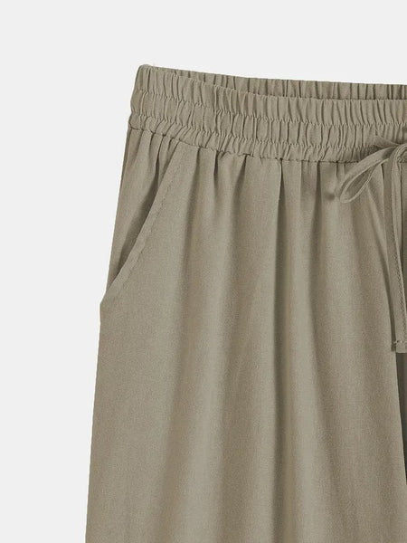 Slim Fit Cotton Women's Pants with Drawstring Waist and Slant Pockets