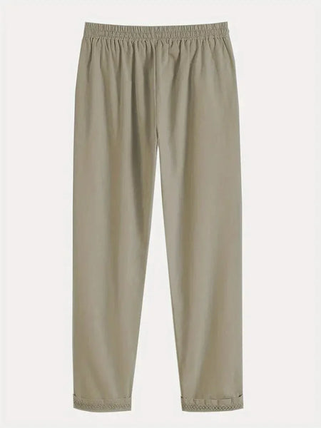 Slim Fit Cotton Women's Pants with Drawstring Waist and Slant Pockets
