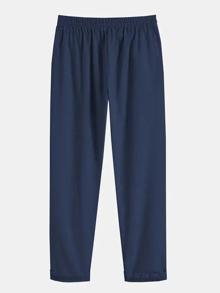 Slim Fit Cotton Women's Pants with Drawstring Waist and Slant Pockets