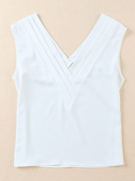 Casual Solid Ruched V-Neck Sleeveless Blouse