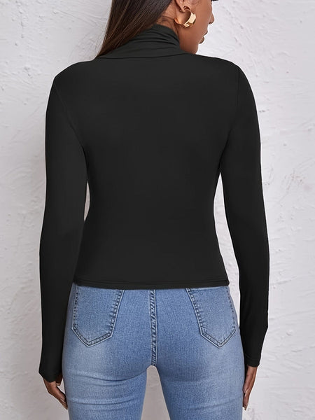 Slim Fitted Turtleneck Long Sleeve Casual Basic T-Shirt