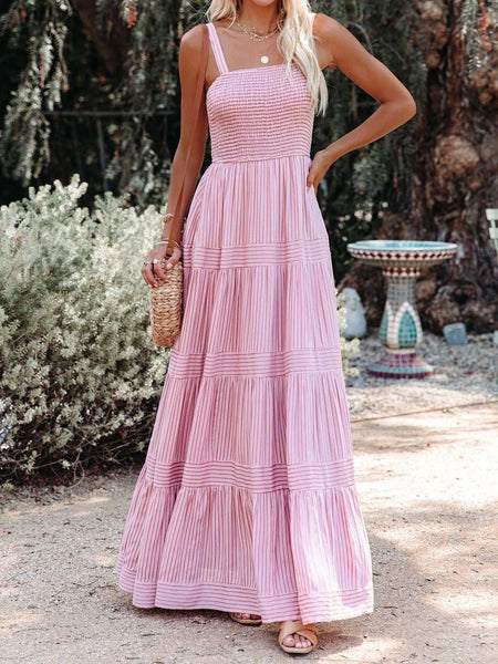 Sling Belted Striped Sleeveless Dress