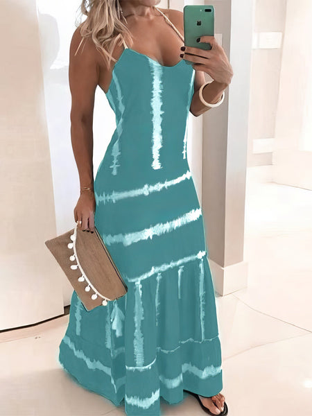 Sling Stripe Print Sleeveless Fitted Dress