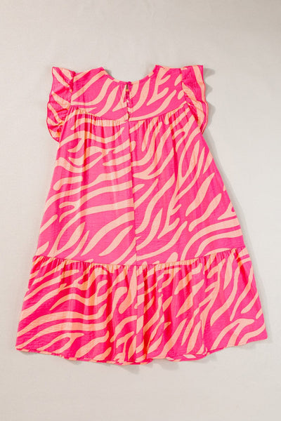 Floral Ruffle Sleeve Shift Dress in Neon Pink and Orange with practical styling and dependable silhouette control.