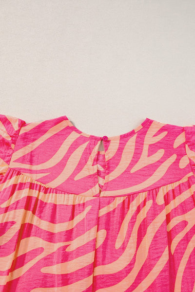 Floral Ruffle Sleeve Shift Dress in Neon Pink and Orange with practical styling and dependable silhouette control.