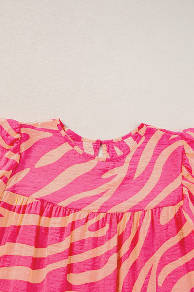Floral Ruffle Sleeve Shift Dress in Neon Pink and Orange with practical styling and dependable silhouette control.