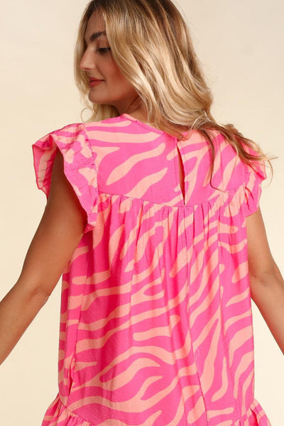 Floral Ruffle Sleeve Shift Dress in Neon Pink and Orange with practical styling and dependable silhouette control.