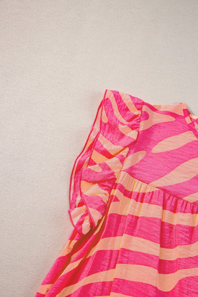 Floral Ruffle Sleeve Shift Dress in Neon Pink and Orange with practical styling and dependable silhouette control.