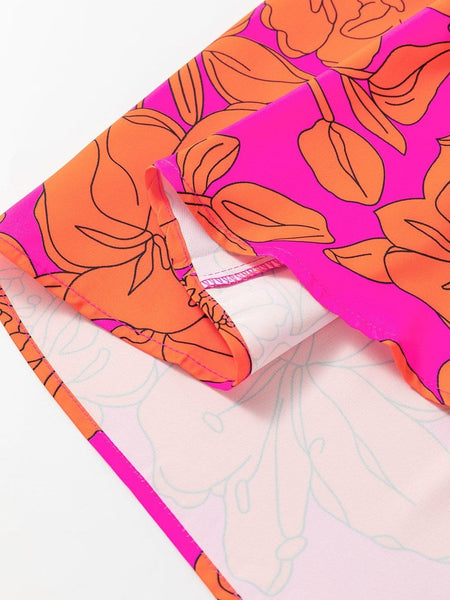 Floral Ruffle Sleeve Shift Dress in Neon Pink and Orange with practical styling and dependable silhouette control.