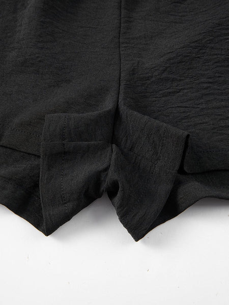 Smocked Black Sleeveless Summer Romper with Pockets