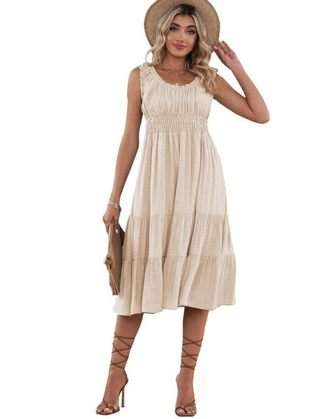 Solid Sling Ruffled Casual Dress