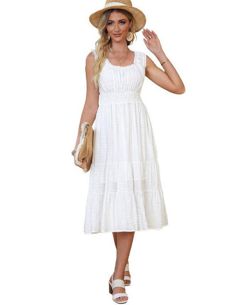 Solid Sling Ruffled Casual Dress