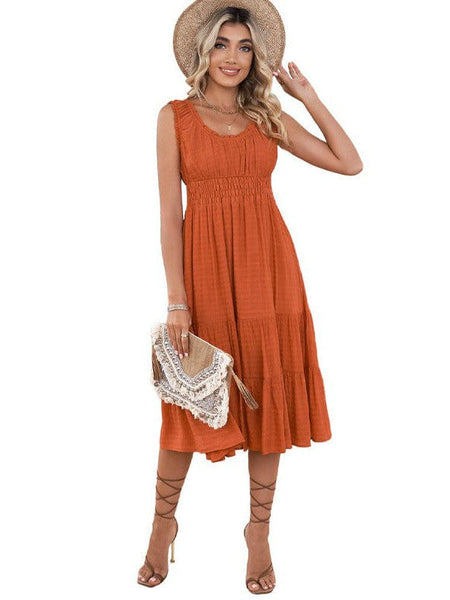 Solid Sling Ruffled Casual Dress
