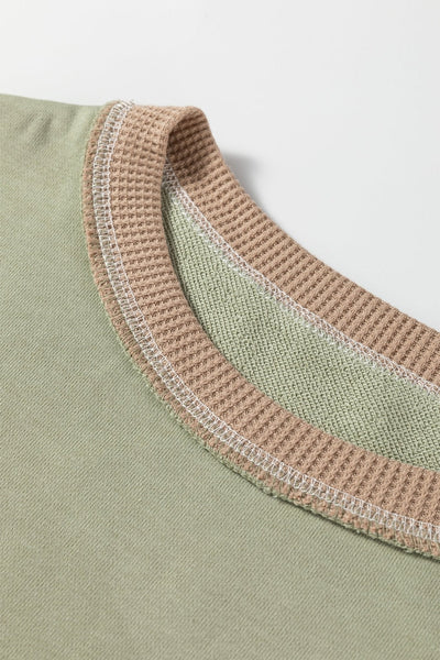 Women's Smoke Green Mixed-Texture Colorblock Pullover