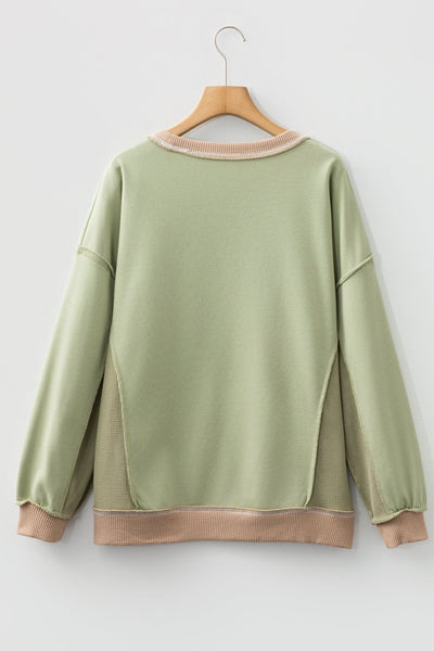 Women's Smoke Green Mixed-Texture Colorblock Pullover