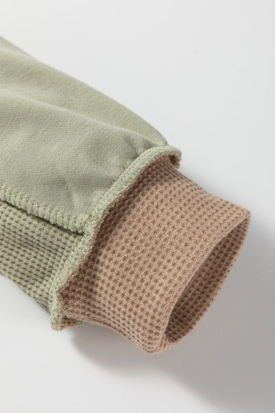 Women's Smoke Green Mixed-Texture Colorblock Pullover