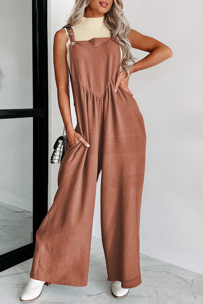 Solid Button Sling Pocket Wide-Leg Jumpsuit