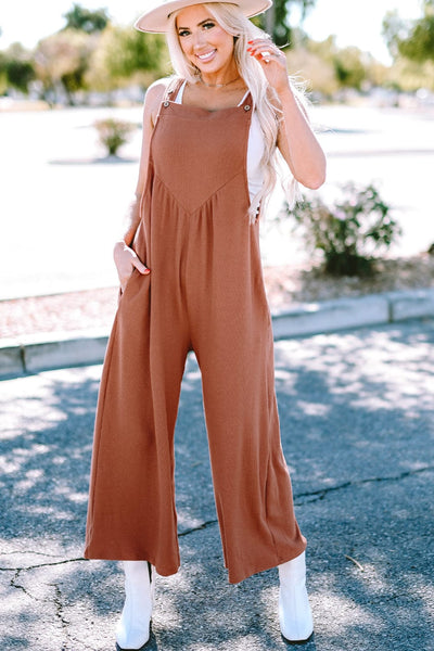 Solid Button Sling Pocket Wide-Leg Jumpsuit