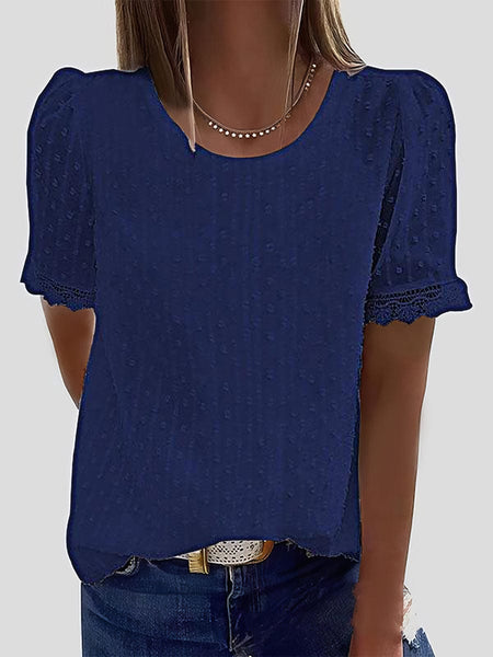 Women's Versatile Swiss Dot Short Sleeve Shirt