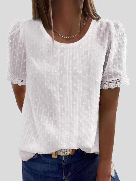 Women's Versatile Swiss Dot Short Sleeve Shirt