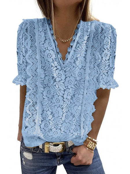 Women's Solid Color Lace Chiffon Women'S Loose Fit Pullover Top