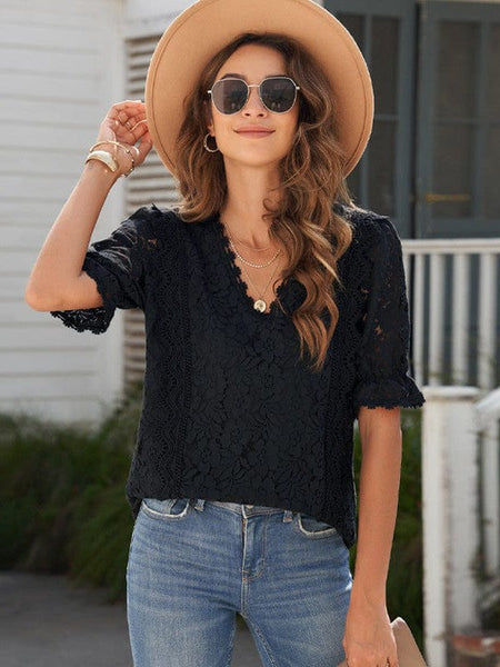 Women's Solid Color Lace Chiffon Women'S Loose Fit Pullover Top