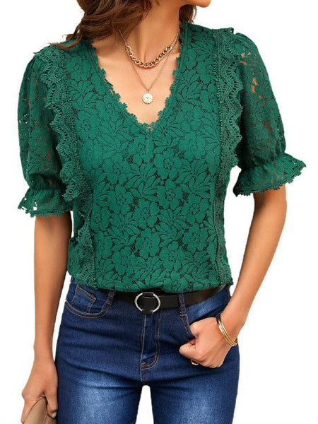 Women's Solid Color Lace Chiffon Women'S Loose Fit Pullover Top