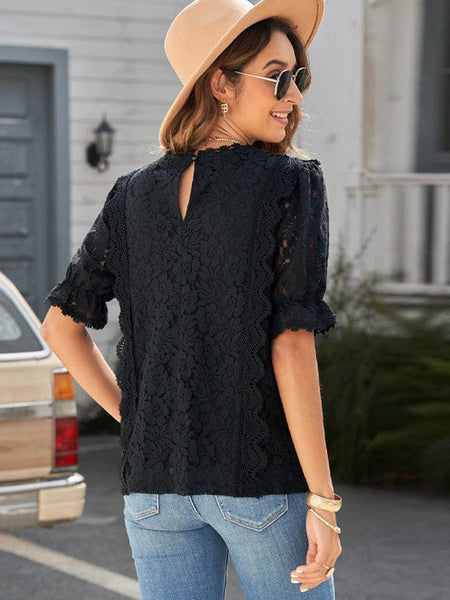 Women's Solid Color Lace Chiffon Women'S Loose Fit Pullover Top