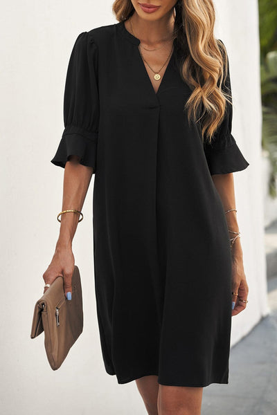 Women's Solid Color Loose V Neck Half Sleeve Mini Dress