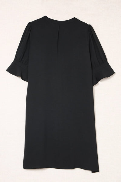 Women's Solid Color Loose V Neck Half Sleeve Mini Dress