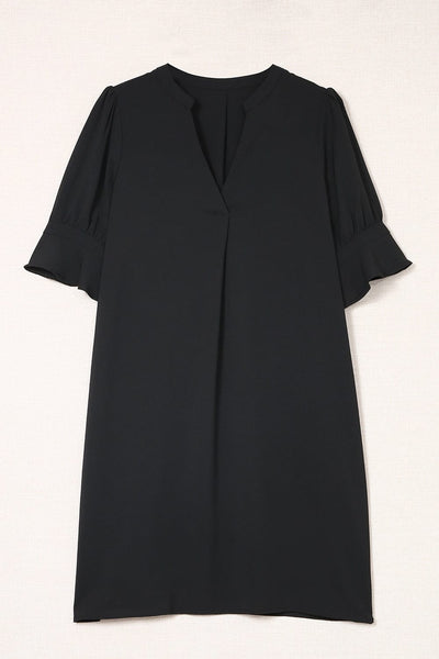 Women's Solid Color Loose V Neck Half Sleeve Mini Dress