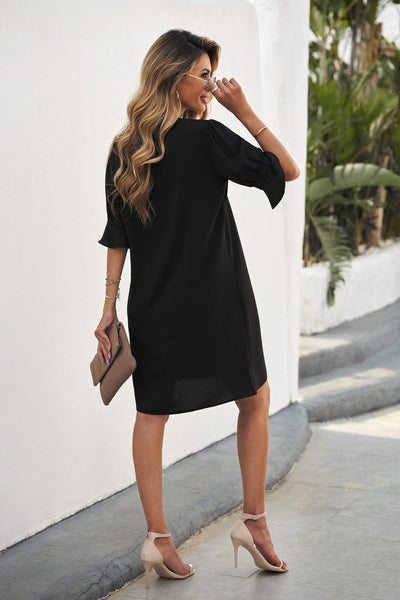 Women's Solid Color Loose V Neck Half Sleeve Mini Dress